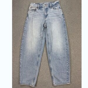 American Eagle Barrel Jeans Women's 00 Blue Light Wash Stretch High Rise Baggy